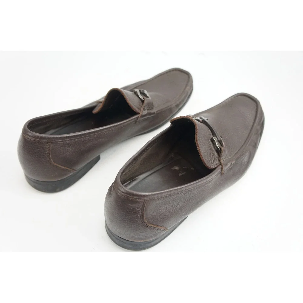 Salvatore Ferragamo Loafers 13 Brown Gancini Pebble Grain Leather Good